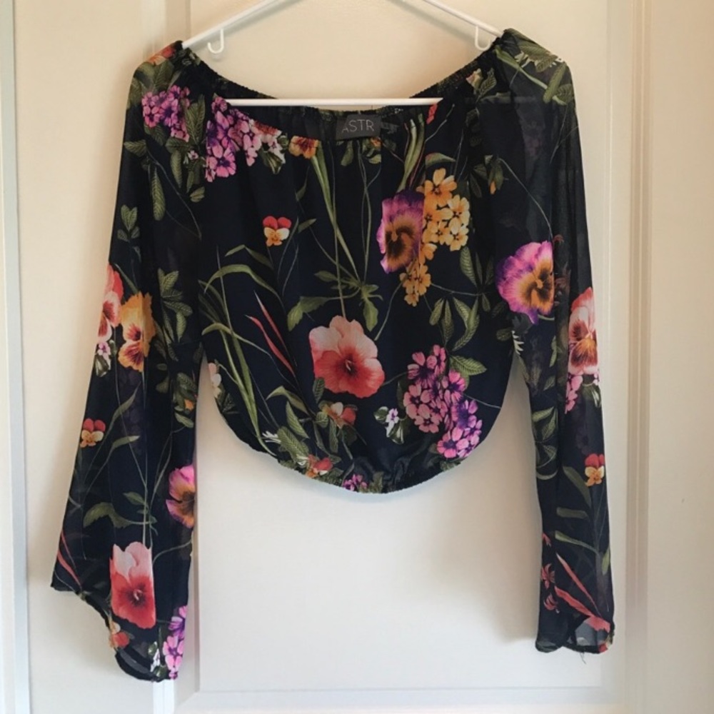 ASTR Off Shoulder Crop, Floral,  Long Sleeves